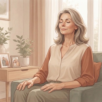 Femme pratiquant un exercice de respiration pour accueillir et apaiser ses émotions liées au syndrome du nid vide.