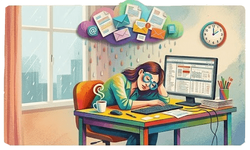 Une femme s'endort sur son bureau de travail encombré en journée en raison d'un trouble du sommeil.