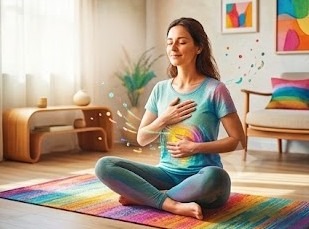 Une femme pratique la méditation pour atteindre un état de relaxation propice au sommeil.