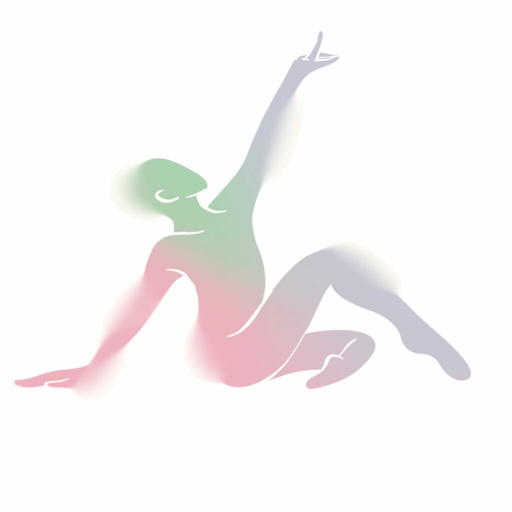 Silhouette humaine stylisée en mouvement, entourée de flux lumineux et de couleurs variées représentant les signaux corporels et l’énergie intérieure.