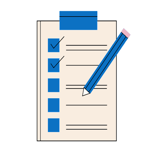 Illustration d’un bloc-notes ouvert avec un crayon, symbolisant un questionnaire à remplir
