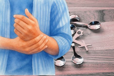 personne massant ses mains douloureuses illustrant la gestion de l’énergie avec la théorie des cuillères