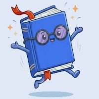Illustration d'un personnage sympathique en forme de livre bleu portant des lunettes rondes, en plein mouvement dynamique sur un fond pastel. Il représente les ressources, références : articles, blogs, sites, etc
