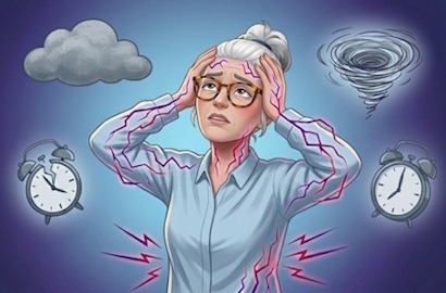 Schéma explicatif montrant un avatar féminin avec les zones de douleurs diffuses liées à la fibromyalgie
