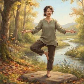 Une personne pratique une activité physique douce dans la nature, illustrant l'importance de l'écoute de soi, de l'équilibre et de la gestion de l'effort dans le cadre de la douleur chronique et sport.