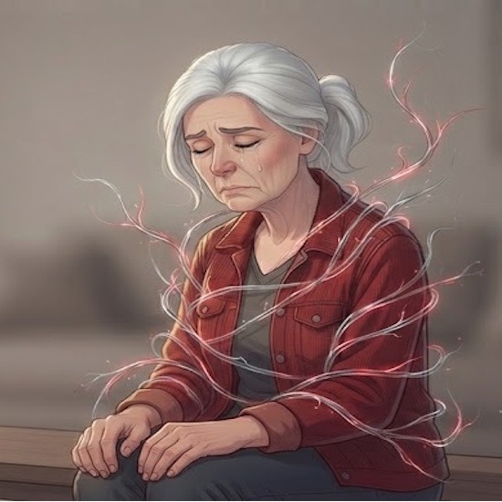 Femme cachant son visage, symbolisant la douleur chronique et la fatigue invisible
