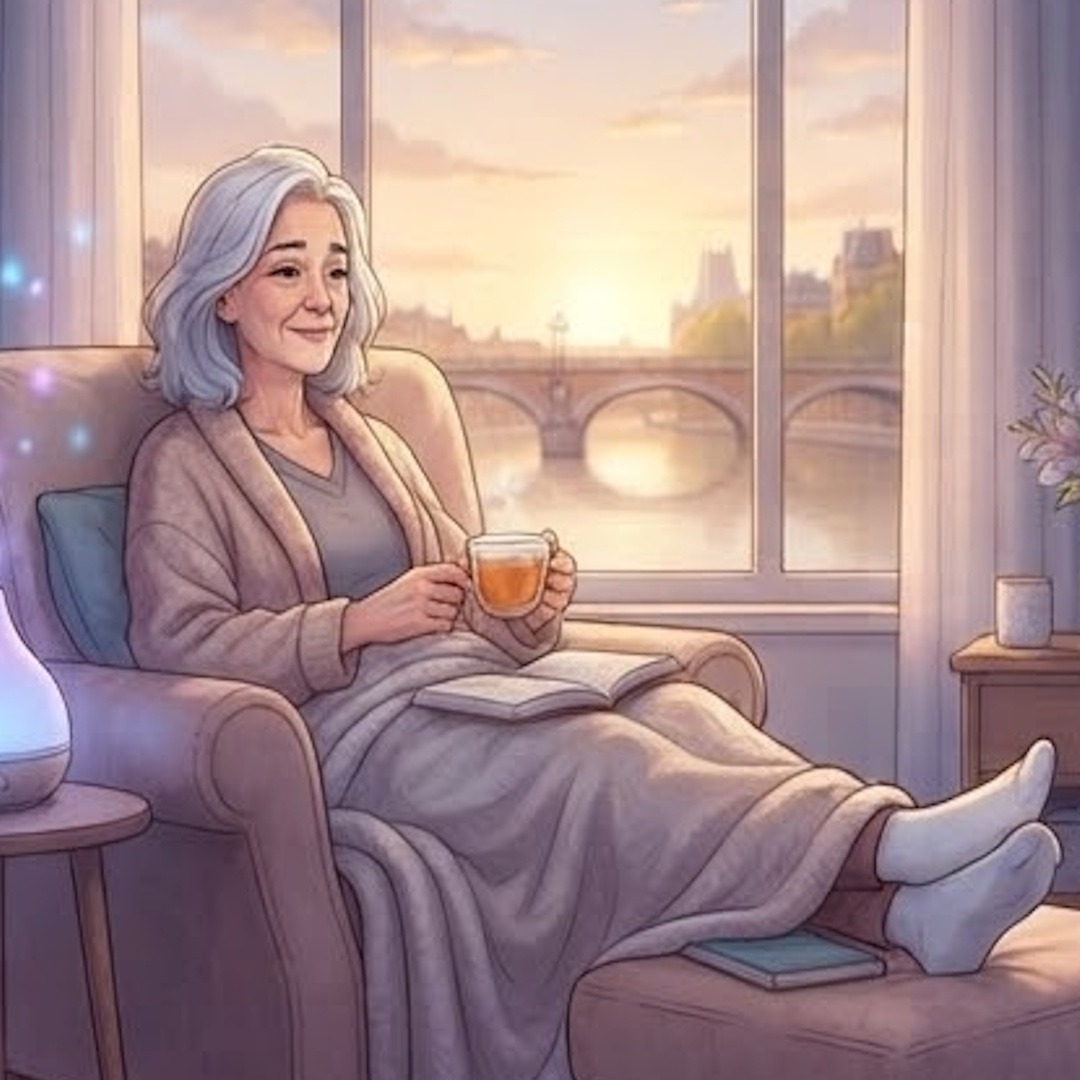 Femme assise devant un ordinateur, semblant épuisée et éprouvant de la fatigue liée à la fibromyalgie